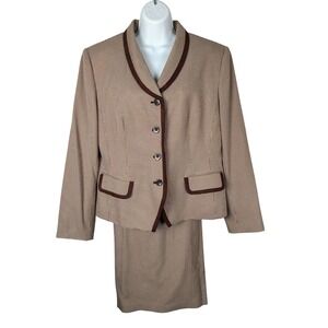 Executive Collection Brown Houndstooth Skirt Suit Set Blazer Skirt Size 16